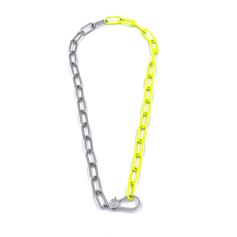 Ashley Gold Stainless Steel Double Yellow Enamel CZ Clasp Necklace