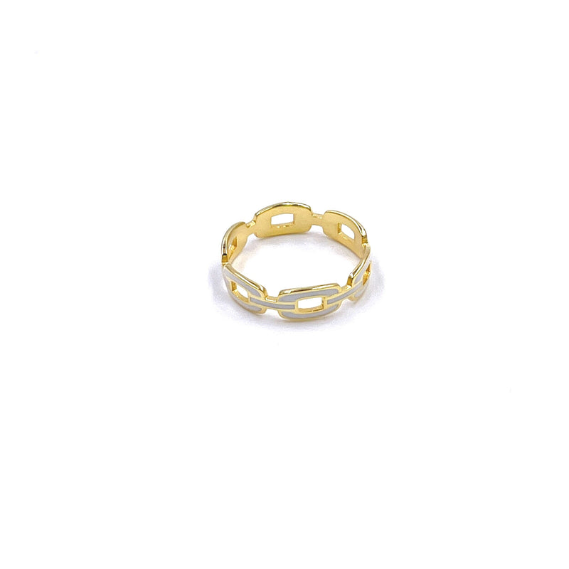 Ashley Gold Sterling Silver Gold Plated White Enamel Chain Ring