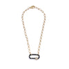 Ashley Gold Stainless Steel Gold Plated Black Enamel and CZ Front Lock Necklace