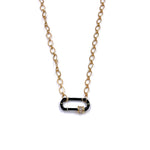 Ashley Gold Stainless Steel Gold Plated Black Enamel and CZ Front Lock Necklace