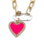 Ashley Gold Stainless Steel Gold Plated White Enamel Hot Pink Heart Necklace