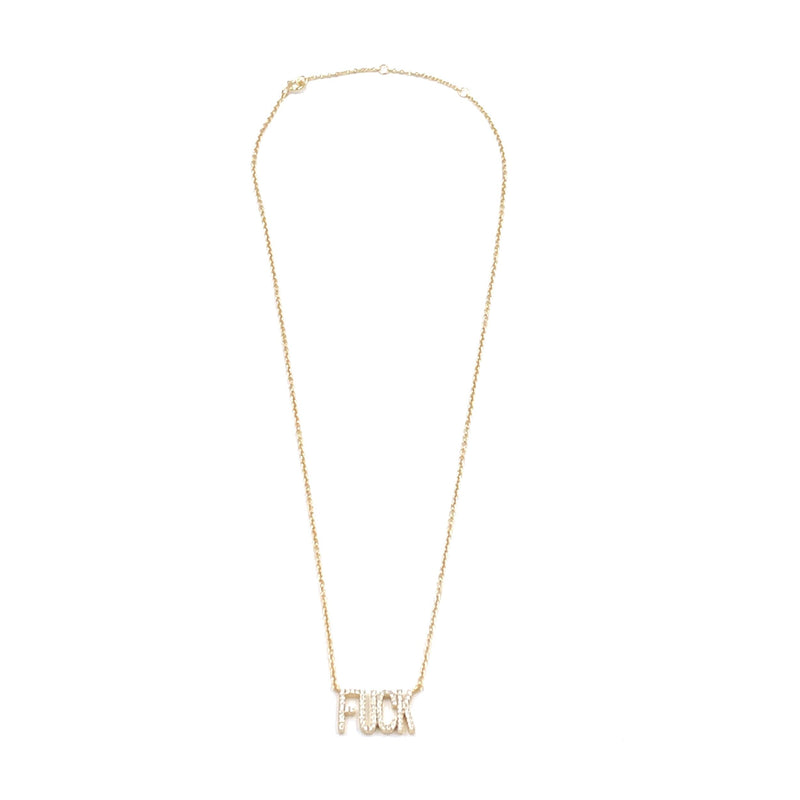 Ashley Gold Sterling Silver Gold Plated CZ "F" Slogan Necklace