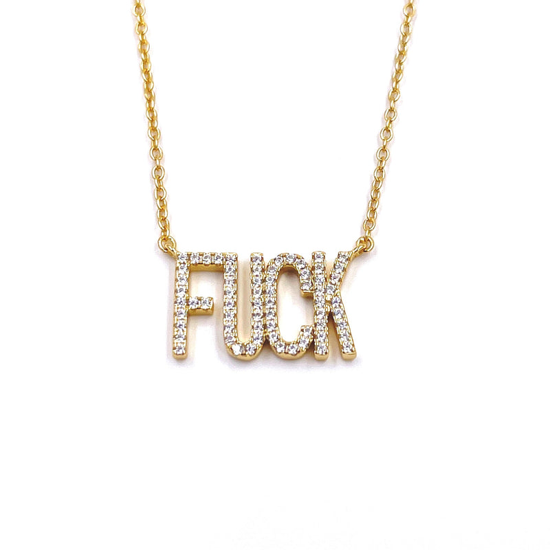 Ashley Gold Sterling Silver Gold Plated CZ "F" Slogan Necklace