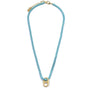 Ashley Gold Stainless Steel Coated Turquoise Box Link Necklace With Gold Plated Cap Charm