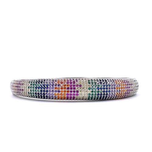 Ashley Gold Stainless Steel Assorted Rainbow CZ Bangle Bracelet