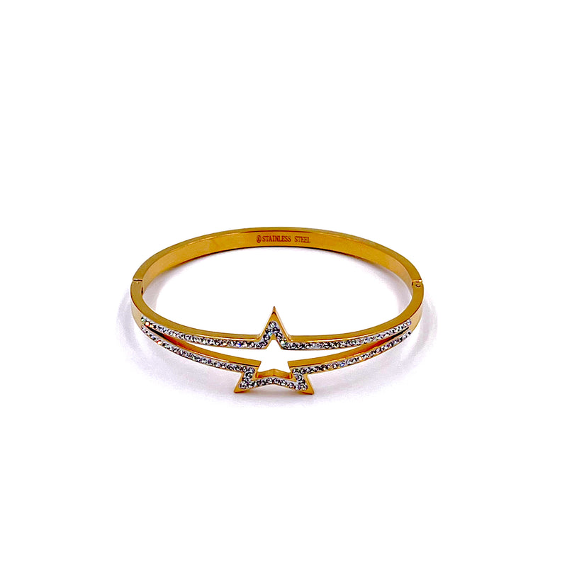 Ashley Gold Stainless Steel Gold Plated Open Star Bangle Bracelet