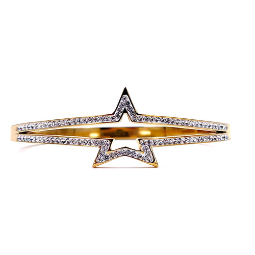 Ashley Gold Stainless Steel Gold Plated Open Star Bangle Bracelet