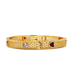 Ashley Gold Stainless Steel Gold Plated Antique Design Colored CZ Heart Bangle Bracelet