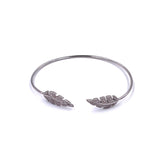 Ashley Gold Stainless Steel CZ Cluster Leaf Design Open Bangle Bracelet