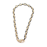 Ashley Gold Stainless Steel Gold Plated Woven Black Enamel And CZ Clasp Necklace