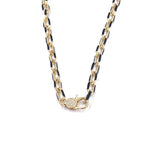 Ashley Gold Stainless Steel Gold Plated Woven Black Enamel And CZ Clasp Necklace