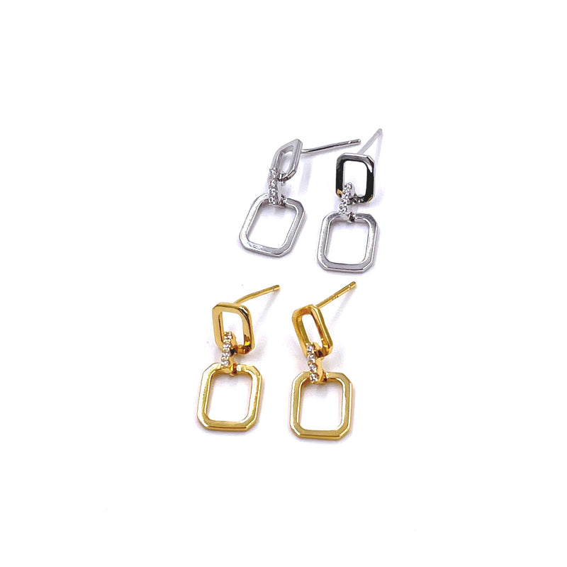 Ashley Gold Sterling Silver CZ Double Chain Drop Earrings