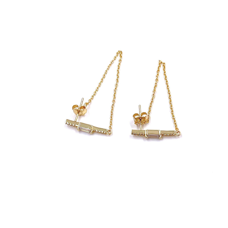 Ashley Gold Sterling Silver Gold Plated Baguette And Round CZ Drop Chain Earrings