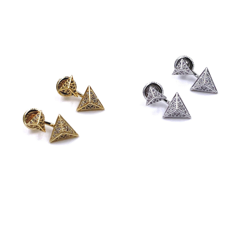 Ashley Gold Sterling Silver Double Triangle CZ Earrings