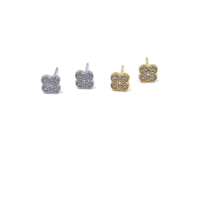 Ashley Gold Sterling Silver CZ Clover Design Stud Earrings
