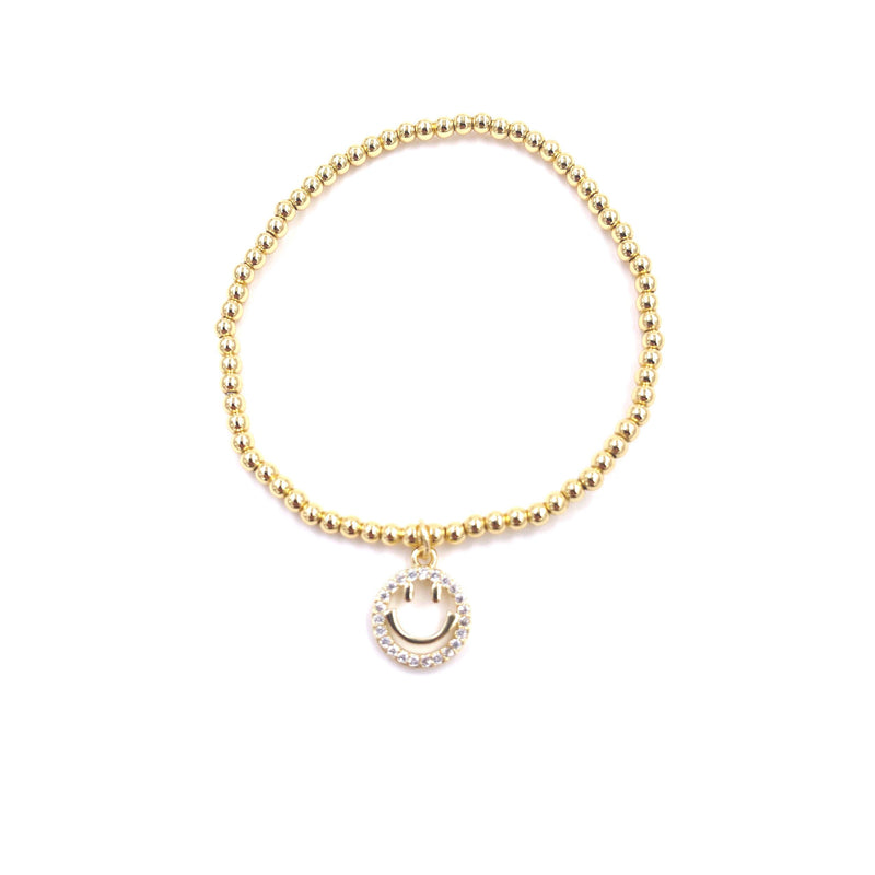 Ashley Gold Stainless Steel Gold Plated CZ Happy Charm Ball Beaded Stretch Bracelet