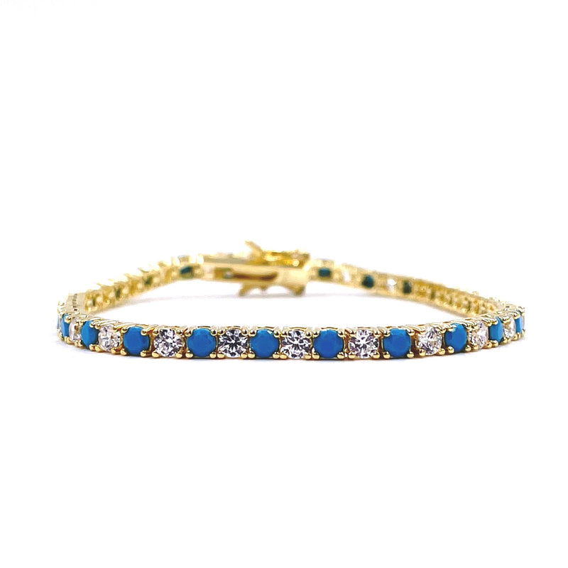 Ashley Gold Sterling Silver Gold Plated Turquoise And CZ Tennis Bracelet