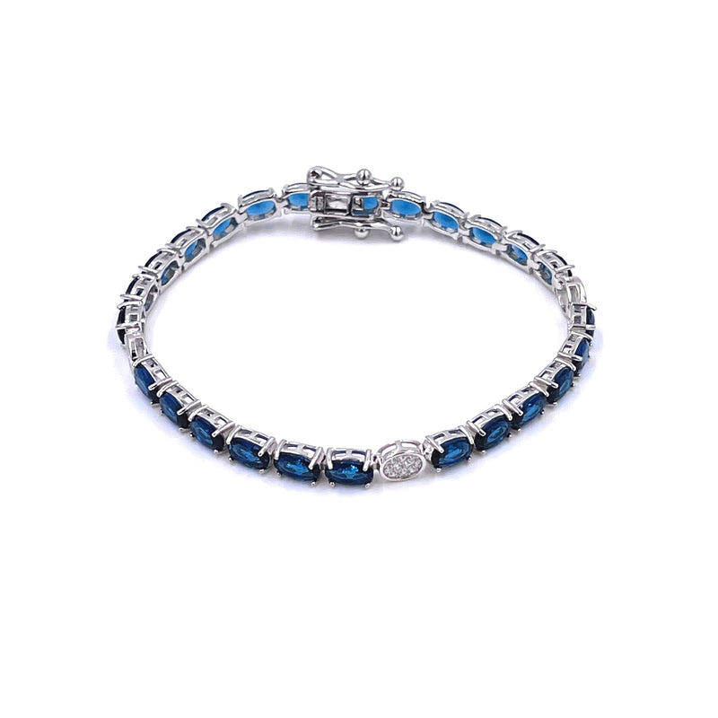 Ashley Gold Sterling Silver CZ Cluster Navy Blue CZ Tennis Bracelet
