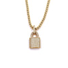 Ashley Gold Stainless Steel Ball Beaded Necklace With CZ Encrusted Lock Pendant