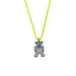 Ashley Gold Stainless Steel CZ Bear Pendant With Neon Yellow Enamel Necklace