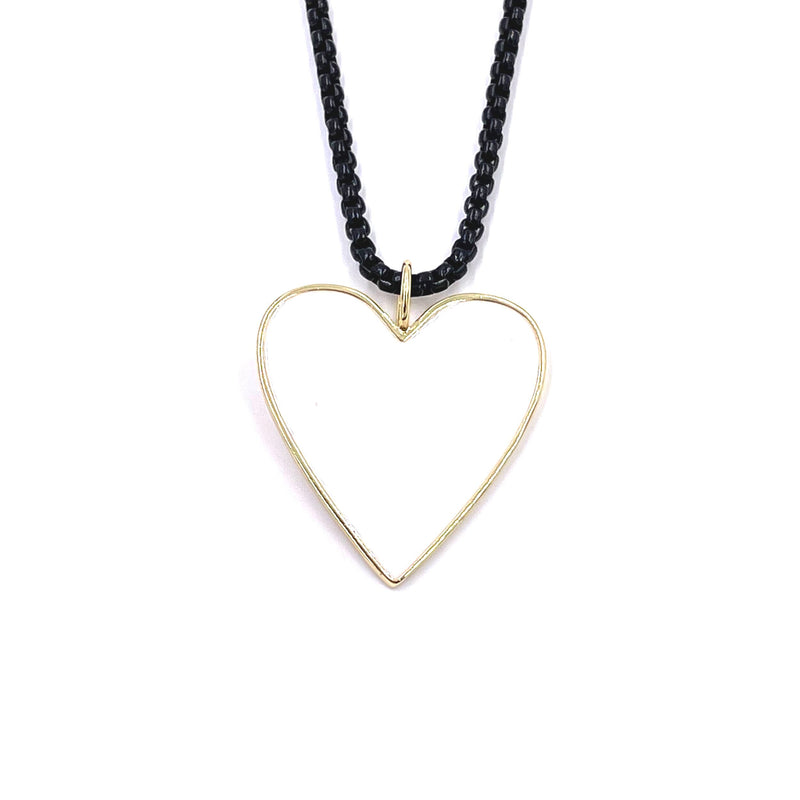 Ashley Gold Stainless Steel White Enamel Heart Black Enamel Chain Necklace