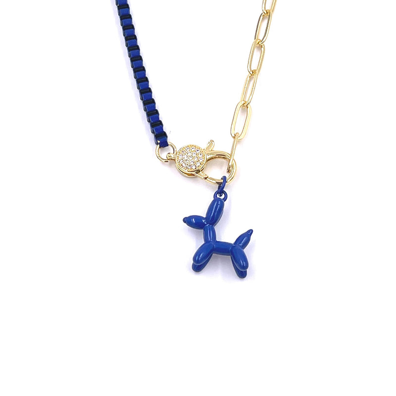 Ashley Gold Stainless Steel Gold Plated And Enamel CZ Clasp Dog Pendant Chain
