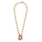 Ashley Gold Stainless Steel Gold Plated Open Red Star Design Necklace