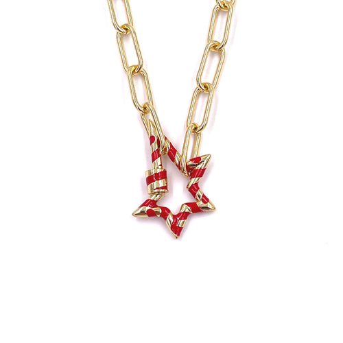 Ashley Gold Stainless Steel Gold Plated Open Red Star Design Necklace