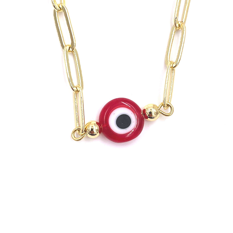 Ashley Gold Stainless Steel Gold Plated Colorful Evil Eye Necklace