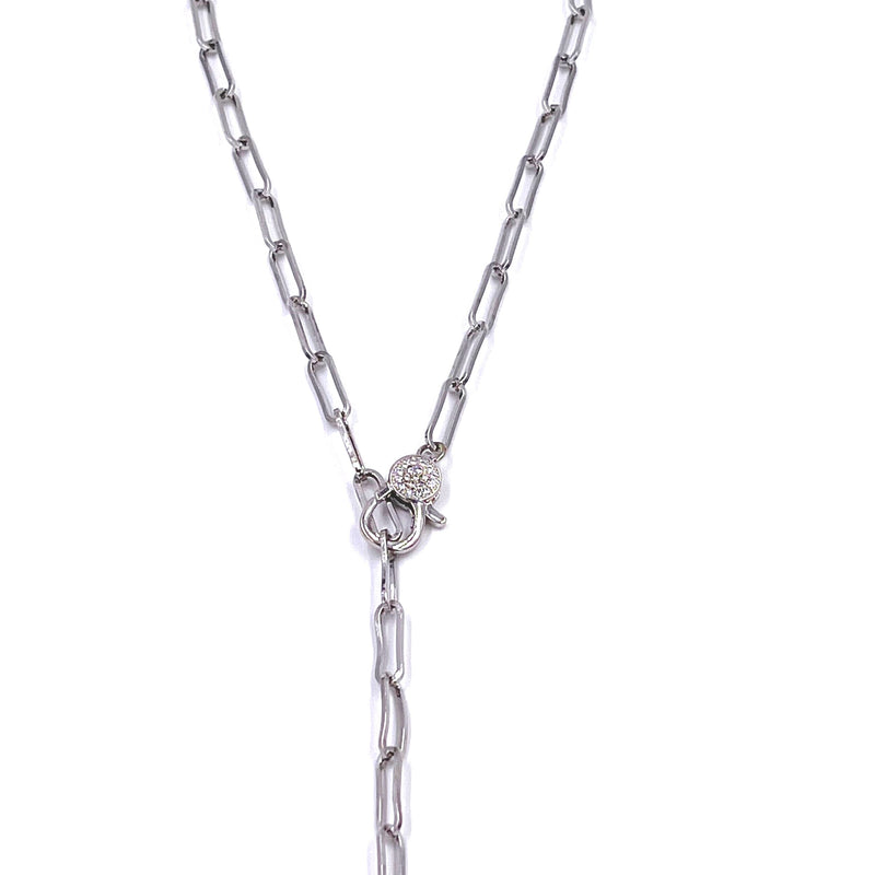 Ashley Gold Stainless Steel Rectangle Link CZ Clasp Lariat Necklace