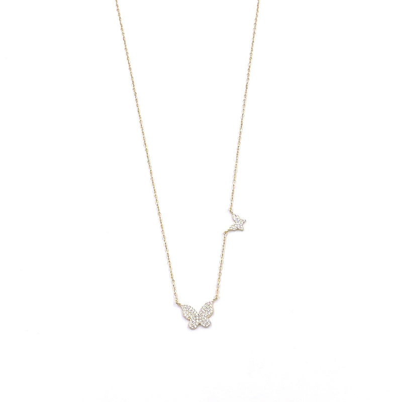 Ashley Gold Sterling Silver Gold Plated CZ Double Butterfly Necklace