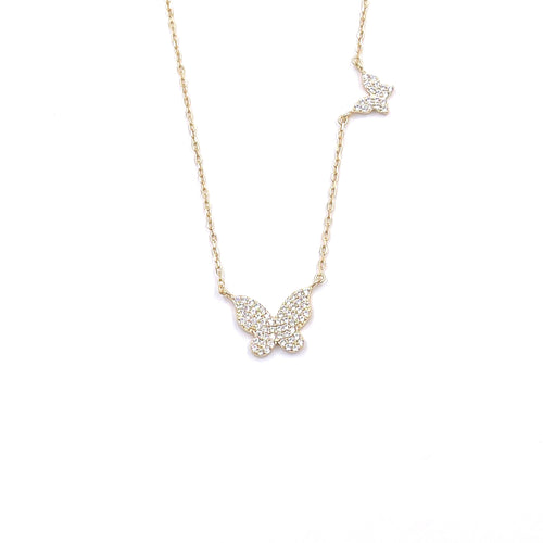 Ashley Gold Sterling Silver Gold Plated CZ Double Butterfly Necklace