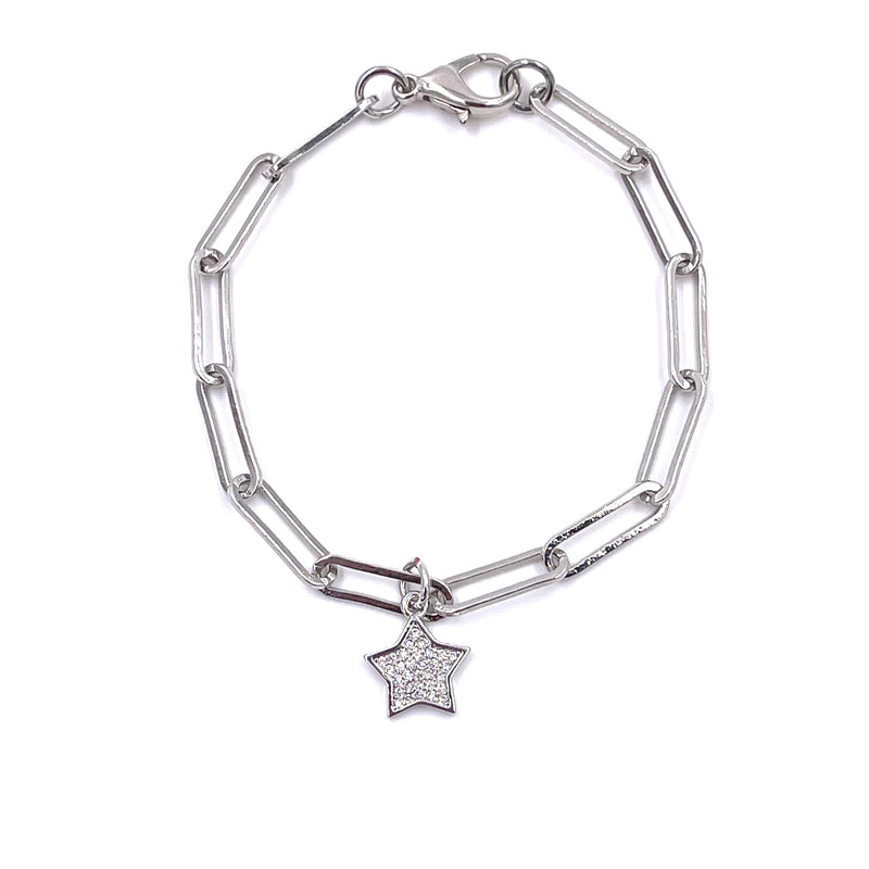 Ashley Gold Stainless Steel CZ Star Rectangle Link Bracelet