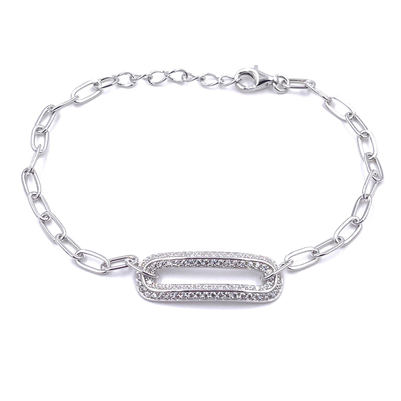 Ashley Gold Sterling Silver CZ Rectangle Link Bracelet