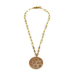 Ashley Gold Stainless Steel Gold Plated CZ Cluster Round Drop 2" Pendant Necklace