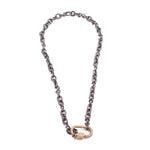 Ashley Gold Stainless Steel Mixed Metal Gold CZ Lock Necklace