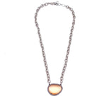 Ashley Gold Stainless Steel CZ Bezel Peach Cats Eye Necklace