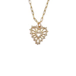 Ashley Gold Stainless Steel Open Lace Heart CZ Drop Necklace