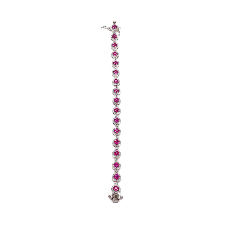Ashley Gold Sterling Silver CZ Pink Rose Design Tennis Bracelet
