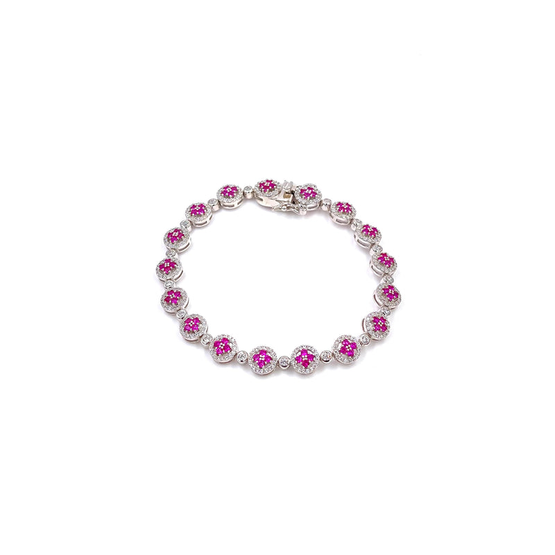 Ashley Gold Sterling Silver CZ Pink Rose Design Tennis Bracelet
