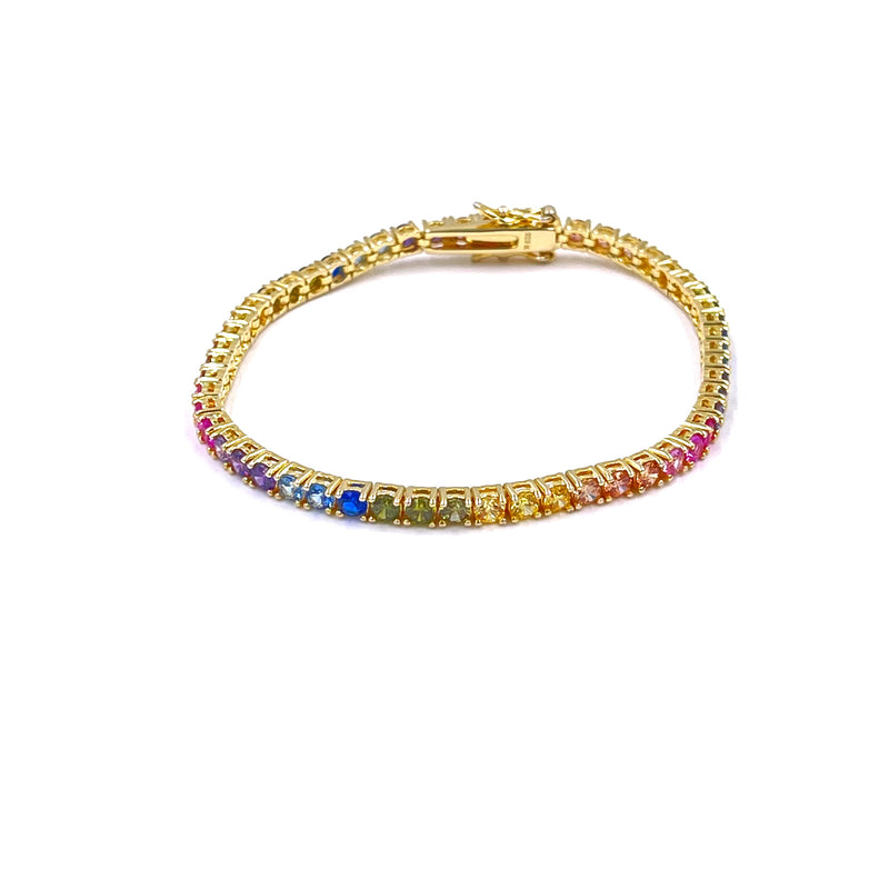 Ashley Gold Sterling Silver Gold Plated Rainbow CZ Tennis Bracelet