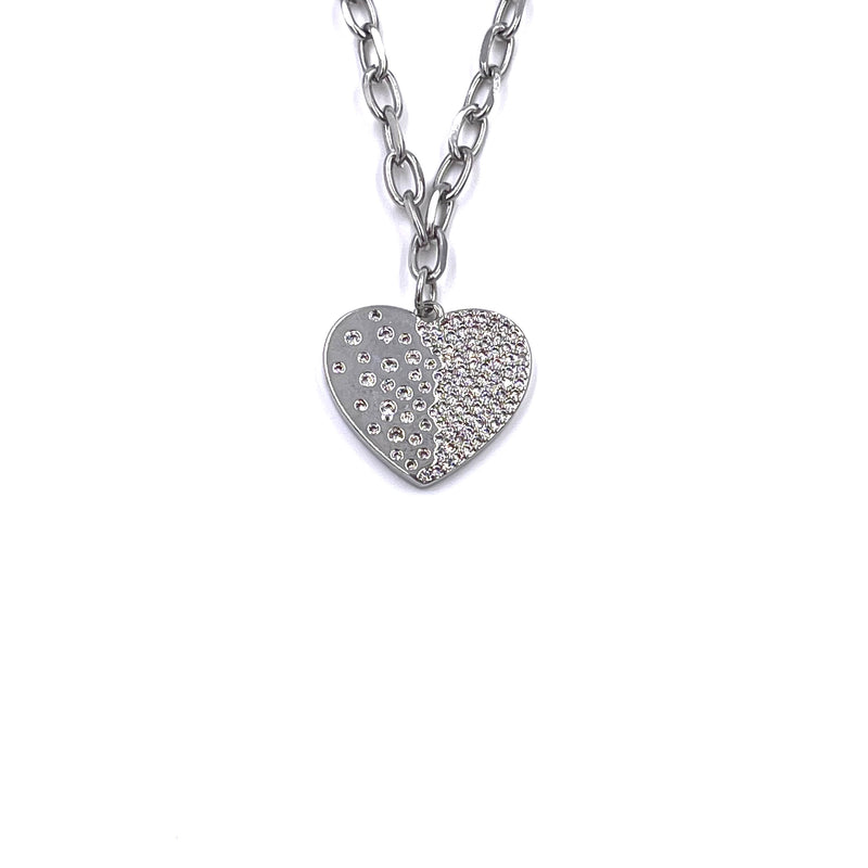 Ashley Gold Stainless Steel Link Drop CZ Design Heart Necklace