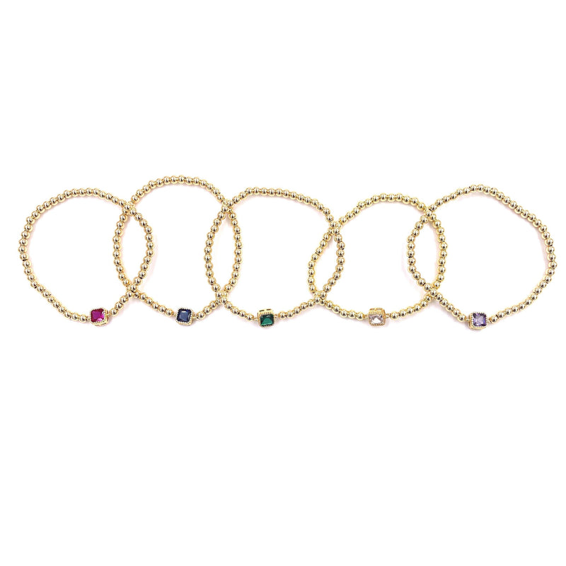 Ashley Gold Stainless Steel Gold Plated Ball Stretch Colored CZ Bracelet