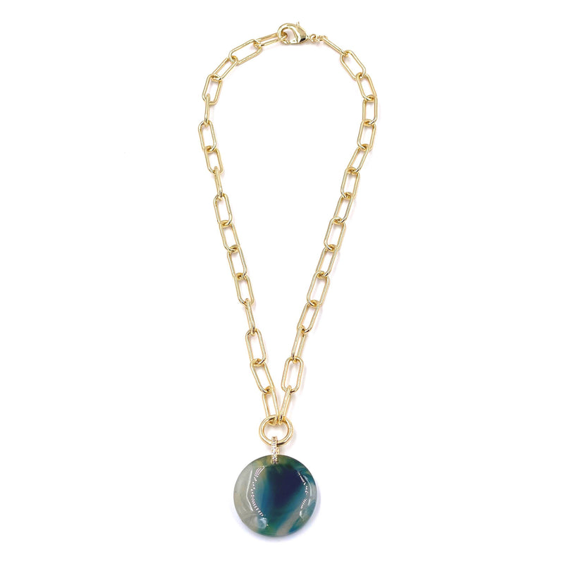 Ashley Gold Stainless Steel Gold Plated Green Semi Precious Drop Necklace