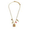 Ashley Gold Stainless Steel Gold Plated 5 Charm Colored Enamel And CZ Necklace