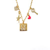 Ashley Gold Stainless Steel Gold Plated 5 Charm Colored Enamel And CZ Necklace