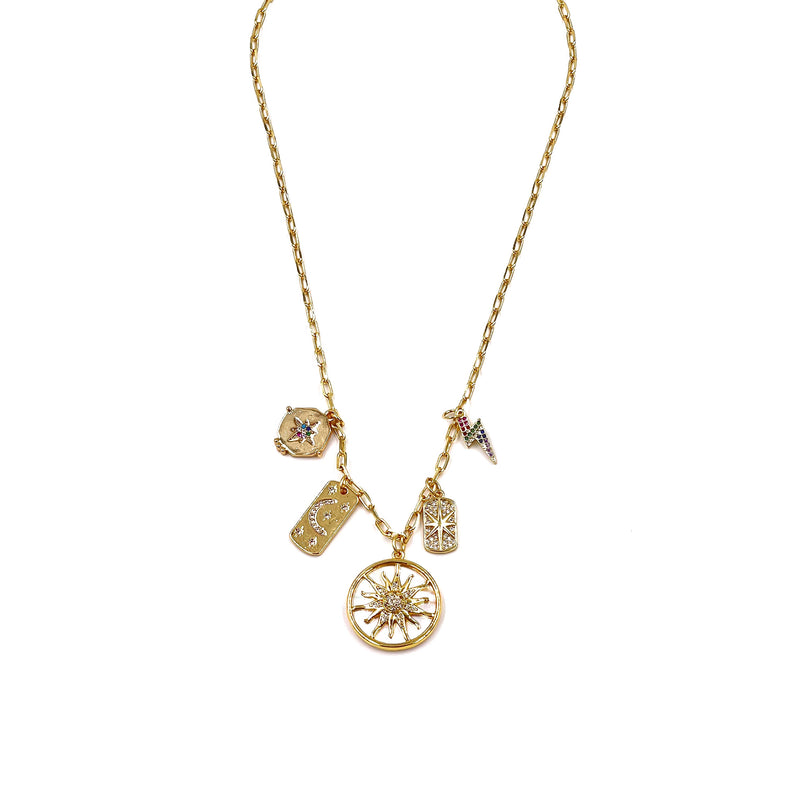 Ashley Gold Stainless Steel Gold Plated Starburst 5 Charm Necklace