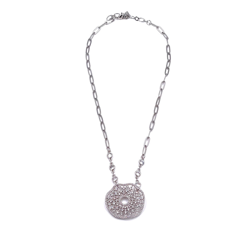 Ashley Gold Stainless Steel Bezel Set And Link Chain Lace Pendant Necklace