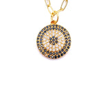 Ashley Gold Stainless Steel Gold Plated CZ Evil Eye Link Charm Necklace